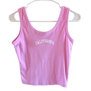 Baby Crop Tank Top Pink Fits S/M California Spellout